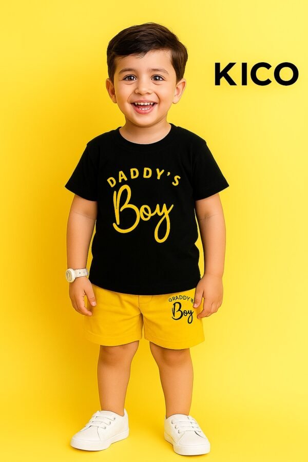 KicoWear Unisex “Daddy’s Boy” Black & Yellow Baby Nicker Set | Airzed 190 GSM Soft Cotton Outfit