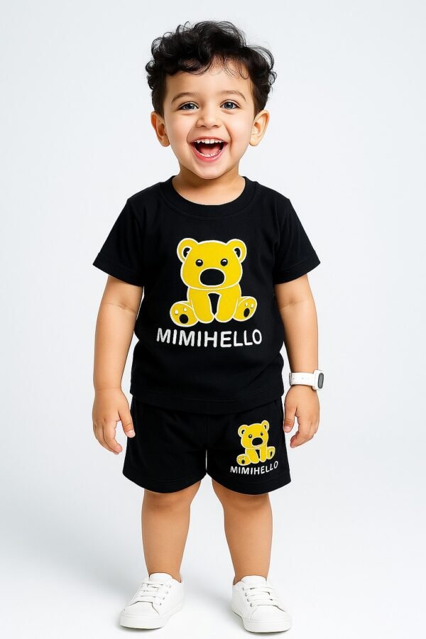 KicoWear Unisex “MIMIHELLO” Black Baby Nicker Set | Airzed 190 GSM Soft Cotton Outfit