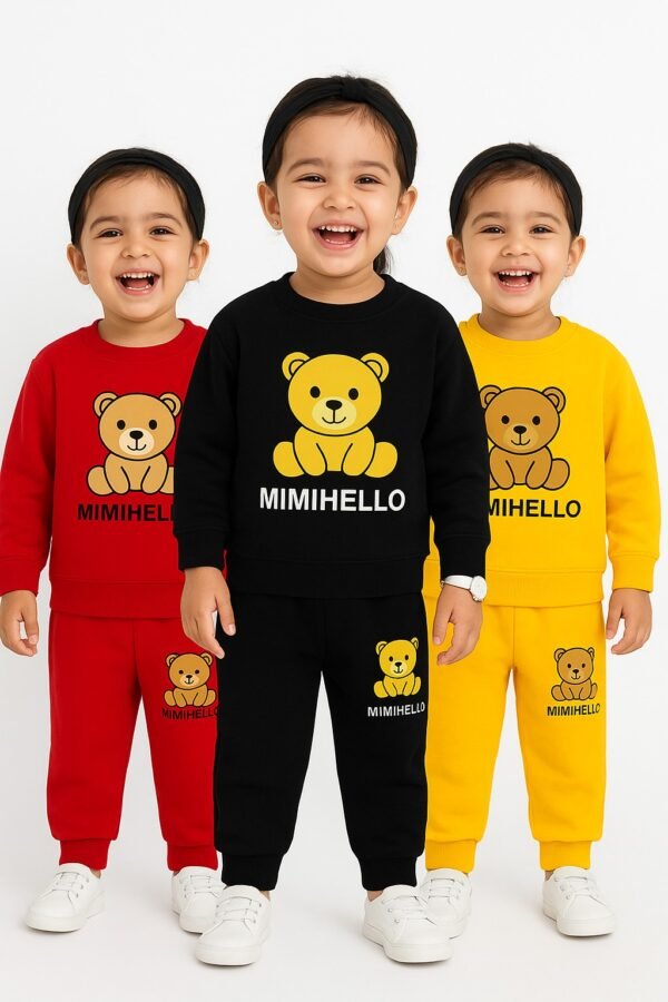 KicoWear Unisex MimiHello Printed Airzed Hosiery Cotton 3-Piece Kids Co-Ord Set | Soft & Stylish Tracksuit