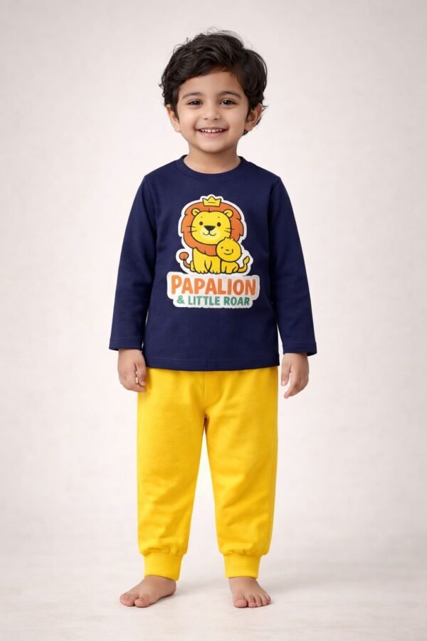 KicoWear “Papalion & Little Roar” Kids Co-ord Set – PC Fabric Lion Print Outfit