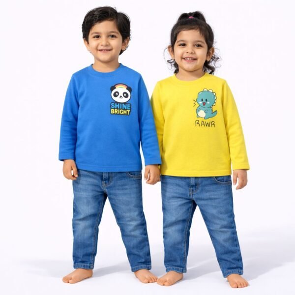 KicoWear Unisex Shine Bright & Rawr Kids PC Fabric T-Shirt Combo