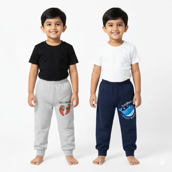 KicoWear Kids PC Fabric Pajami Combo – Navy & Grey | Soft Baby Pajami
