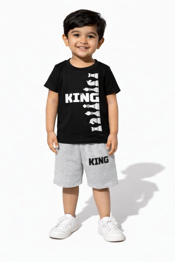 KicoWear Unisex Chess King Nicker Suit Set | Airzed 190 GSM Fabric | Black T-Shirt & Grey Shorts | Comfortable Summer Wear