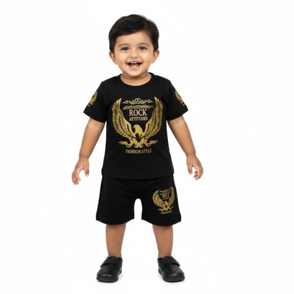 KicoWear Unisex Gold Print Nicker Suit – Airzed 190 GSM Stylish Top & Shorts Set