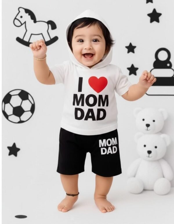 KicoWear Unisex “I Love Mom Dad” White Cap Nicker Suit – Airzed 190 GSM