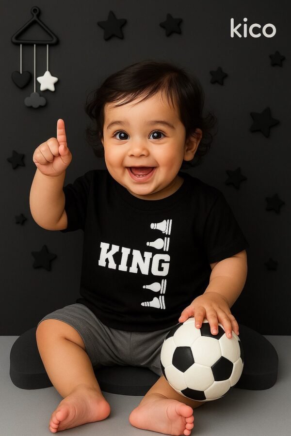 KicoWear Unisex Chess King Nicker Suit Set | Airzed 190 GSM Fabric | Black T-Shirt & Grey Shorts | Comfortable Summer Wear