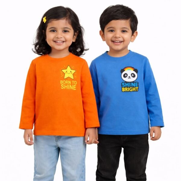 KicoWear Unisex Printed T-Shirt – Blue & Orange Kids Cotton Tee