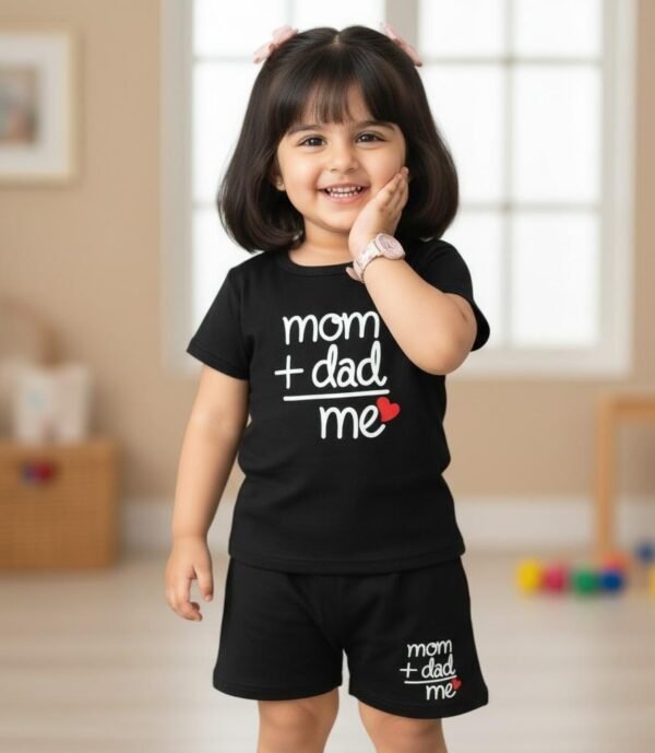 KicoWear Unisex “Mom Dad Me” Black Nicker Suit – Kids Matching Co-ord Set