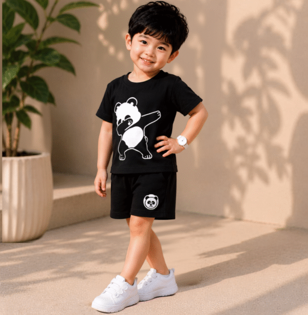 KicoWear Panda Nickersuit – Unisex Kids T-Shirt & Shorts Co-Ord Set